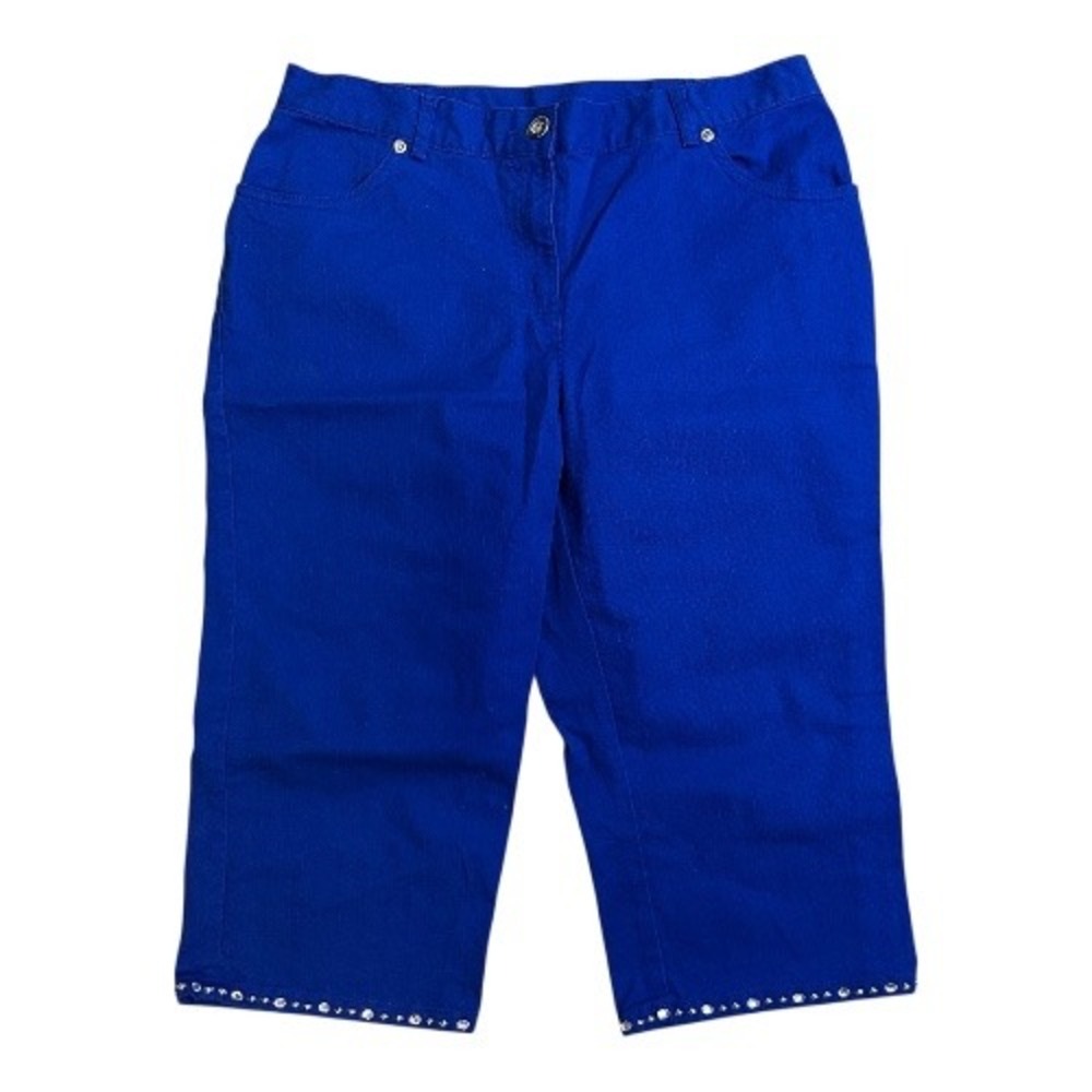 Hearts of Palm Petite Blue Embellished Capri Pedal Pushers Pants Women's Size 8P
